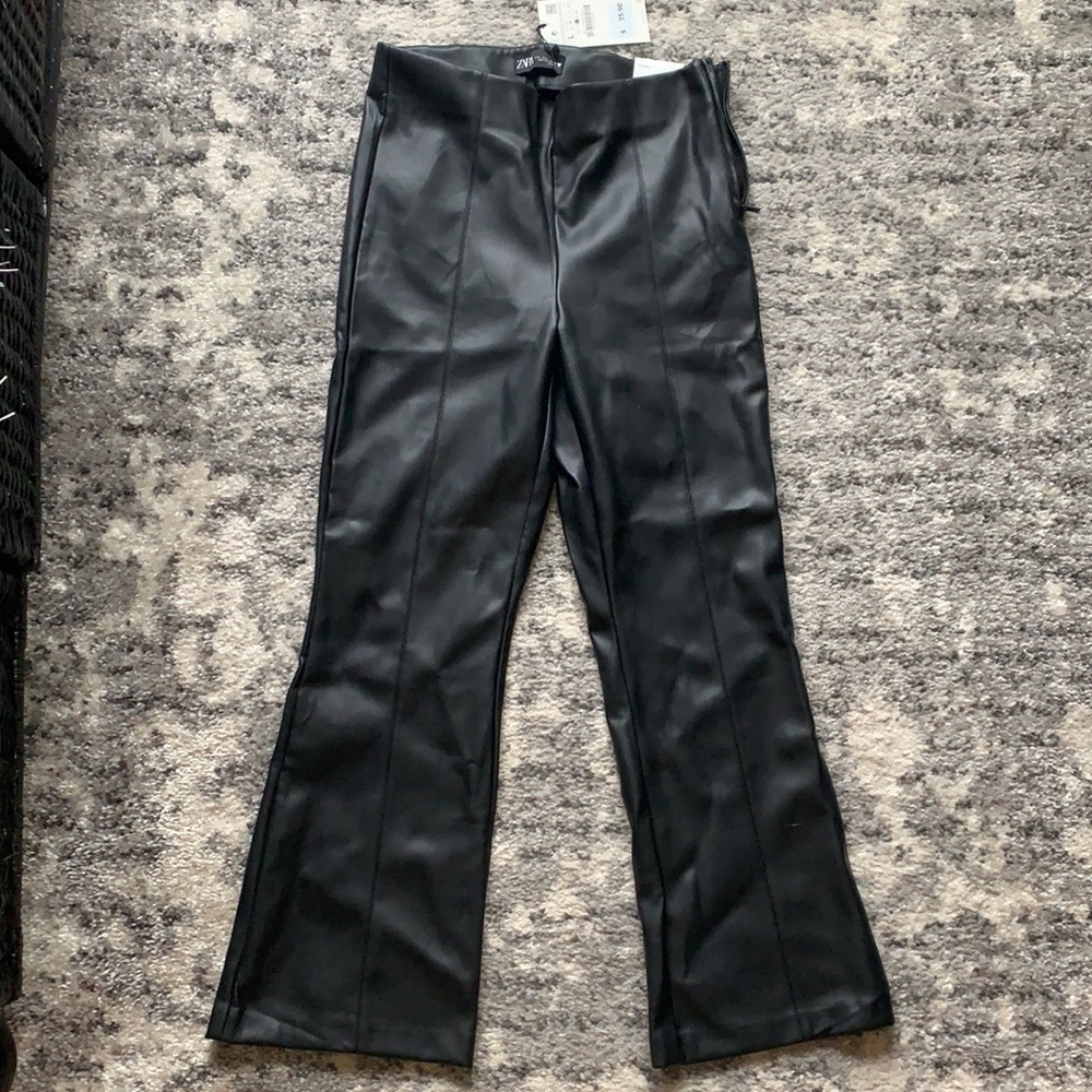 Zara high rise faux leather flare leggings